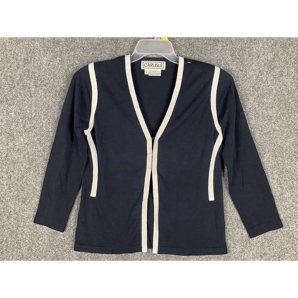 Carlisle Top Women's Medium Button Up Cotton Blend Navy Blue Shoulder Pads